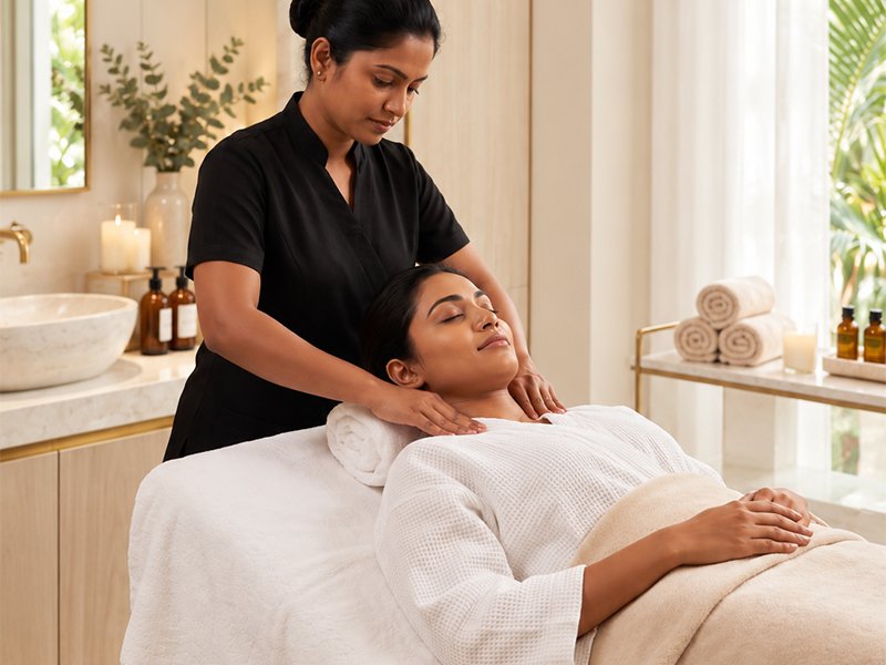 Therapist giving a relaxing shoulder massage at S For Swag Body Wellness Spa